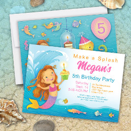 5.ª invitación a sirena rosa de cumpleaños