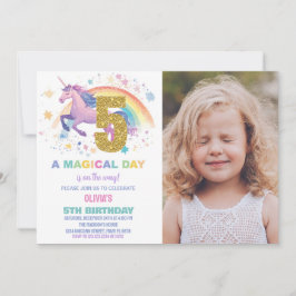5.ª invitación a unicornio para el cumpleaños con