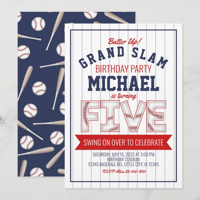5.ª Invitación de cumpleaños al béisbol (Anverso / Reverso)