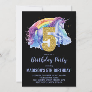 5.ª invitación de cumpleaños de Rainbow Unicorn