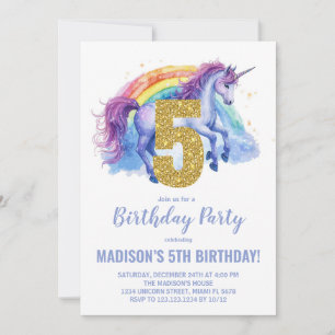 5.ª invitación de cumpleaños de Rainbow Unicorn