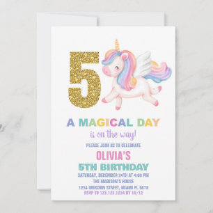 5.ª invitación de cumpleaños de Rainbow Unicorn