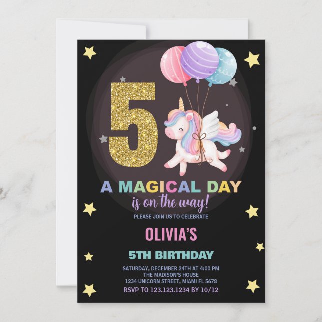 5.ª invitación de cumpleaños de Unicornio (Anverso)