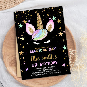 5.ª invitación de cumpleaños de Unicornio negro