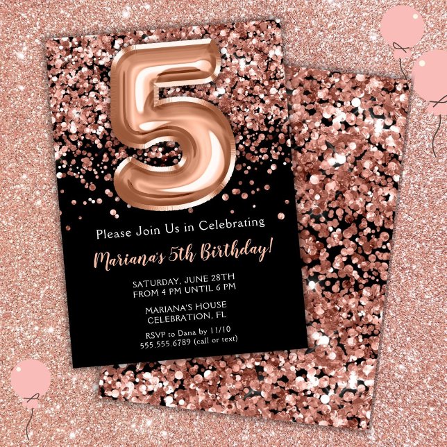 5.ª invitación de cumpleaños Rosa negro Purpurina  (Subido por el creador)