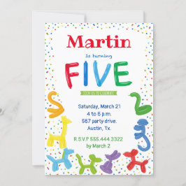 5.ª invitación de globos de animales de cumpleaños