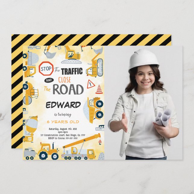 5.ª Invitación de un niño de construcción de cumpl (Anverso / Reverso)