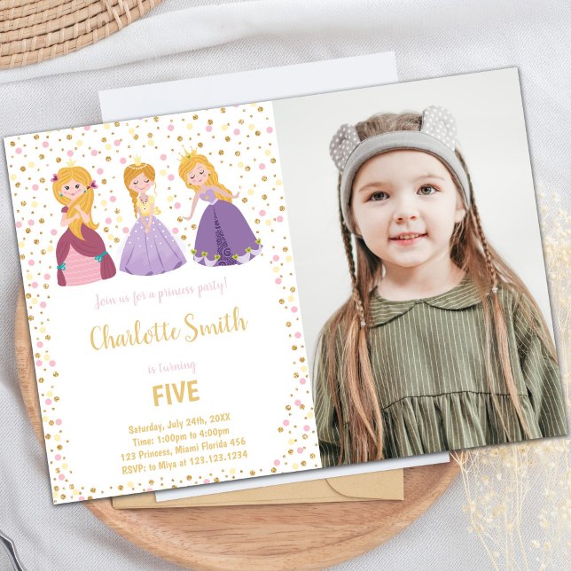 5.ª Princesa invitaciones de cumpleaños con foto (5th Princess Birthday Invitations with photo)