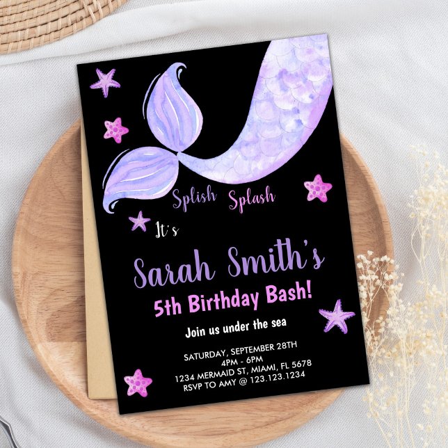 5.ª sirena invitaciones de cumpleaños bajo el mar (5th Mermaid Birthday Invitations under the sea)