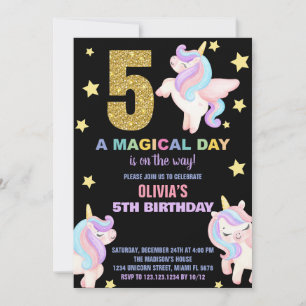 5.ª unicornio arcoiris invitaciones a los cumpleañ