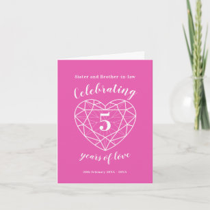 5.º aniversario de boda tarjeta personalizada rosa