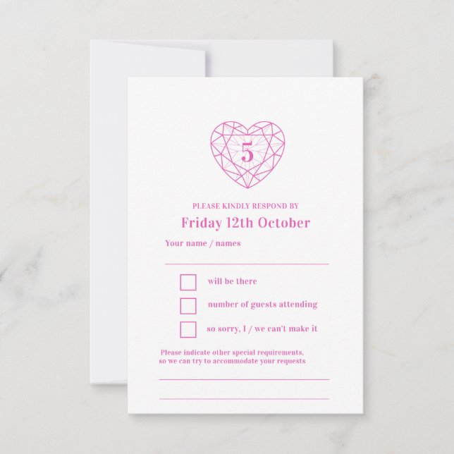 5.º aniversario respuesta de tormalina rosa RSVP (Anverso)