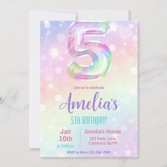 5.º Chica de invitaciones de cumpleaños 5ª fiesta  (Anverso)