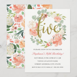 5.º cumpleaños Invitación a la flor de oro rosado