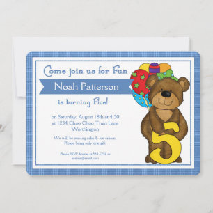 5.º Nacimiento Invitaciones Teddy Bear Train
