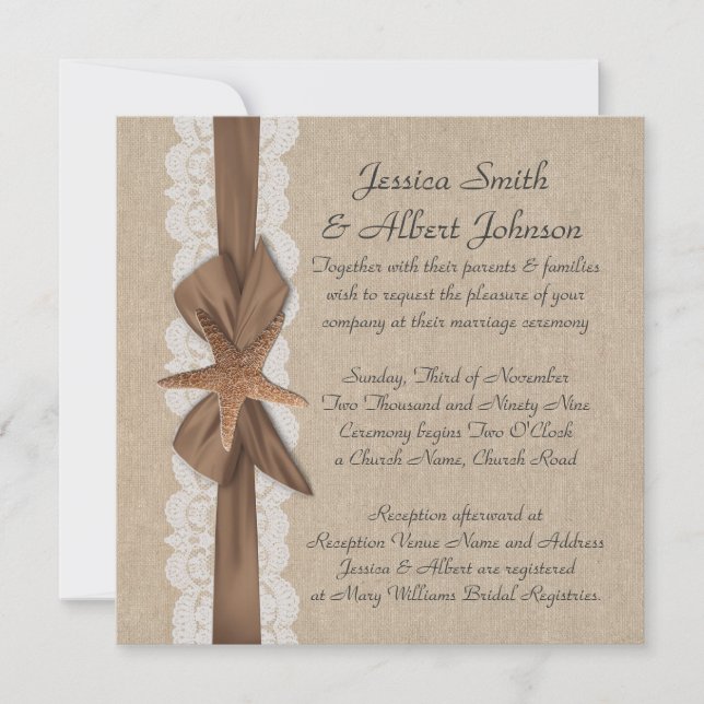 5.25" x 5.25" Elegante Invitación de Starfish Burl (Anverso)