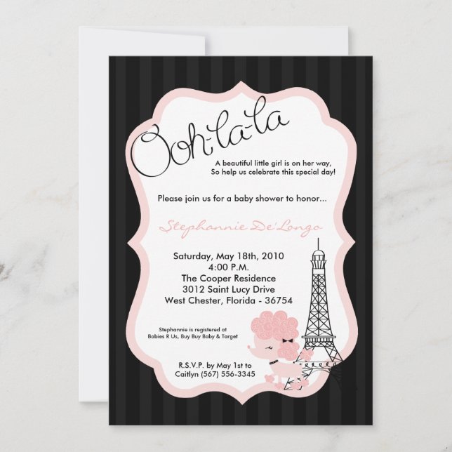 5×7 caniche rosado en la invitación Baby Shower de (Anverso)