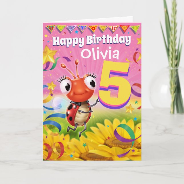 5 años tarjeta de cumpleaños Personalizado Little  (Anverso)