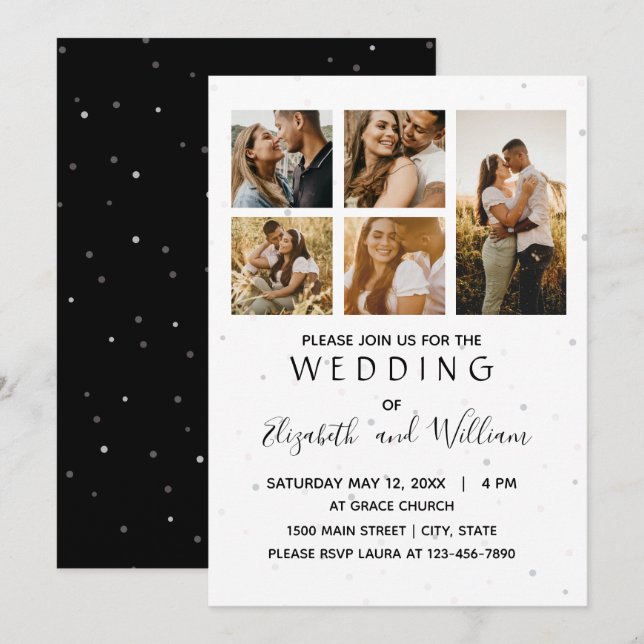 5 Collage de fotos Elegante Invitación a la Boda (Anverso / Reverso)