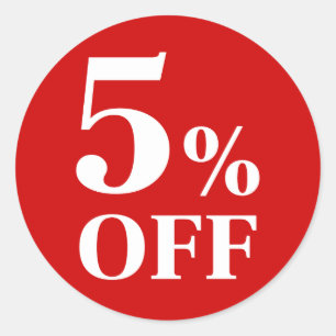 5% DE DESCUENTO Pegatina Clásica Redonda Fondo Roj