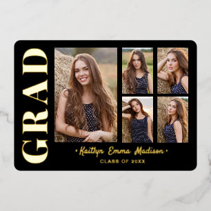 5 Foto Grad Collage Tarjeta Negro y Hoja de Oro