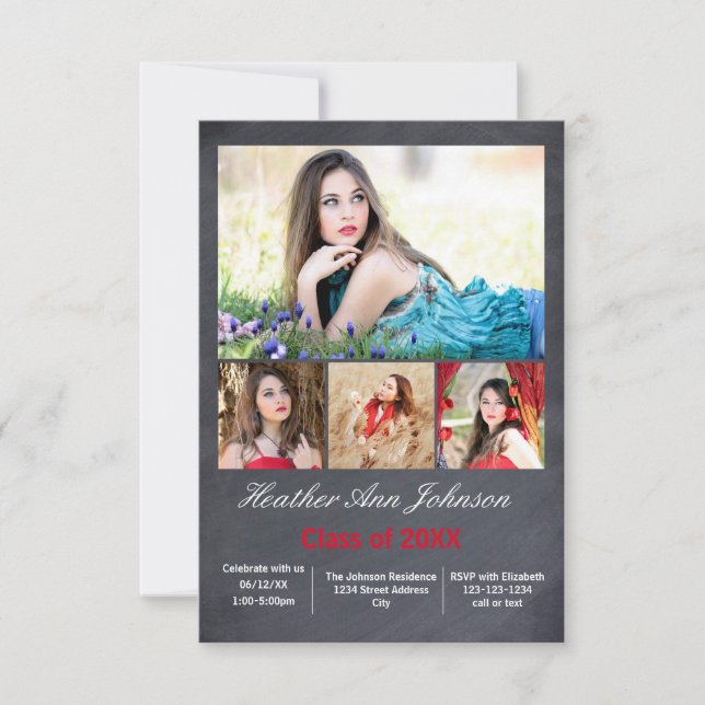 5 fotos Collage vertical - 3x5 Grad Invitación (Anverso)