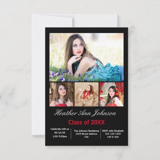 5 fotos de color vertical - Invitación de 3x5 grad (Anverso)