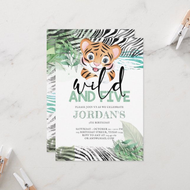 5 Invitación de cumpleaños a Lion Jungle Cute (Anverso/Reverso In Situ)