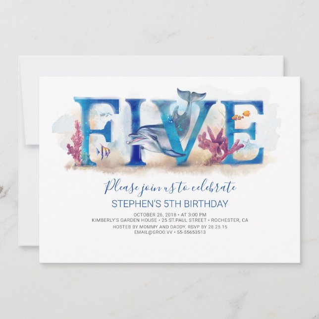 5 Invitación de cumpleaños Magia bajo el mundo mar (Anverso)