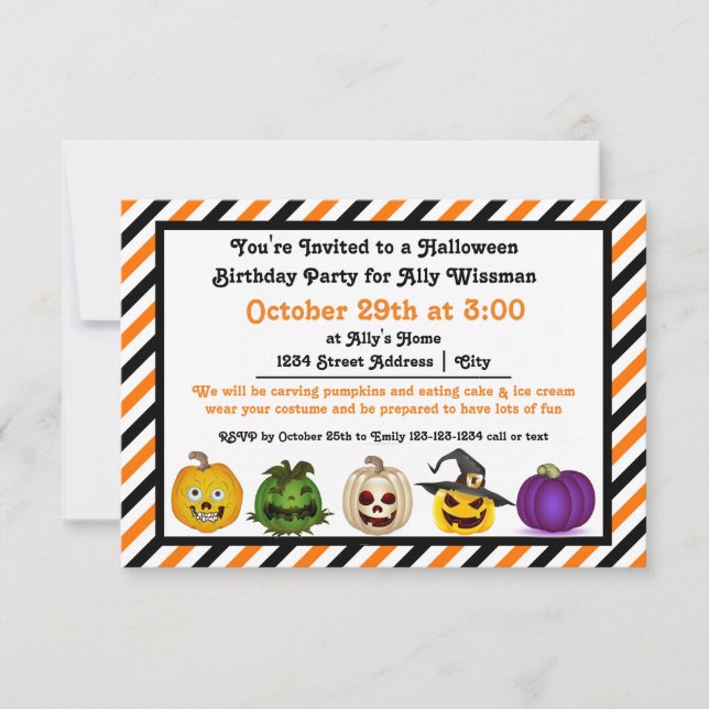 5 Jack o Lanterns - 3x5 invitación a la fiesta de  (Anverso)