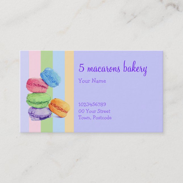 5 Macarons stripes Bakery tarjeta de presentación (Anverso)