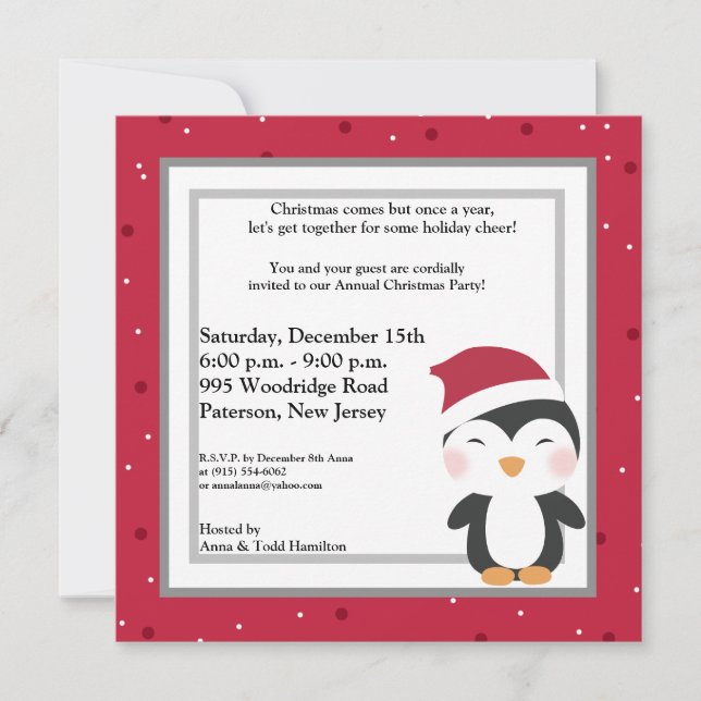 5 Navidades Gorra Penguin Invitación (Anverso)