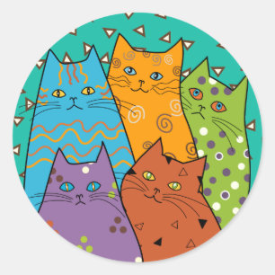5 pegatinas divertidos retros de los gatos