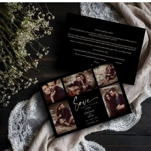 5 Photos Black Chic Trendy Collage Wedding Covid19 (Black Chic Trendy Collage Wedding 5 Photos Save the Date.)