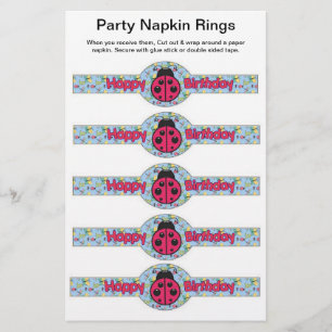 5 por hoja Lady Bug Anillos de Napkin de papel de