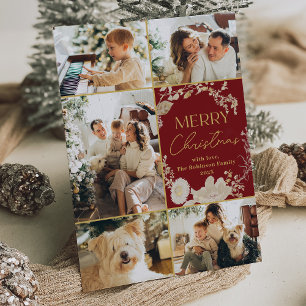5 Tarjeta de Navidad Gold Red Merry de Collage de