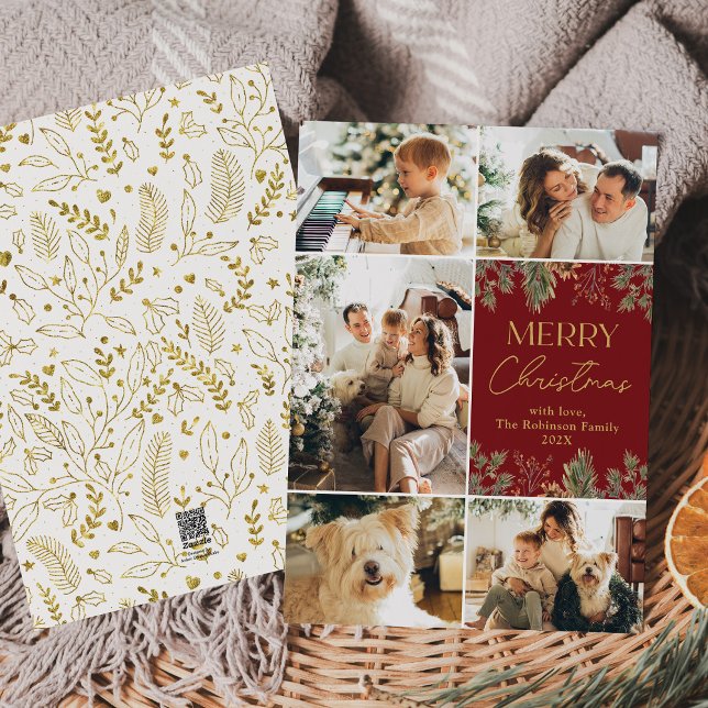 5 tarjetas de Navidad Red Merry de Collage de foto (Subido por el creador)