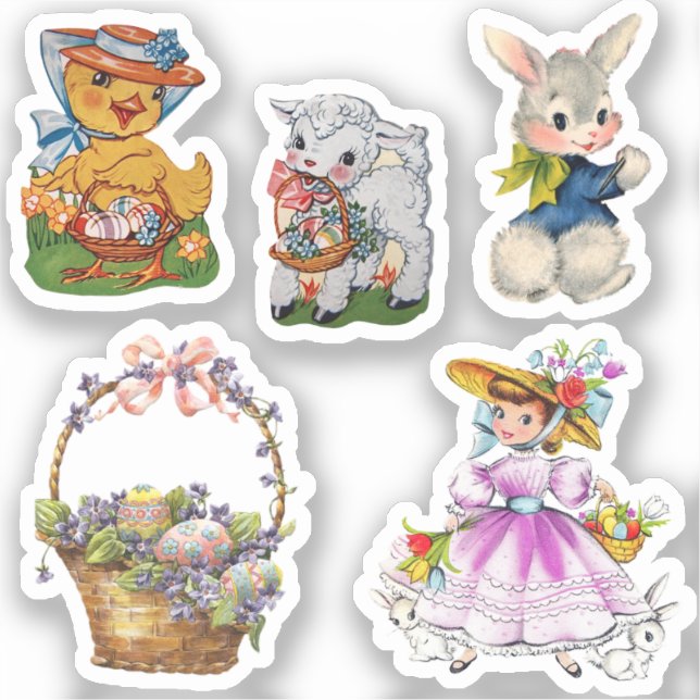 5 Vintage Easter Pegatinas (Anverso)