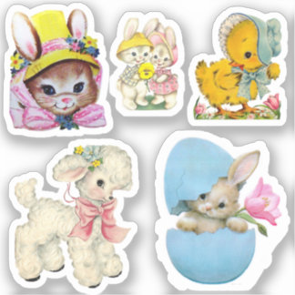 5 Vintage Easter Pegatinas