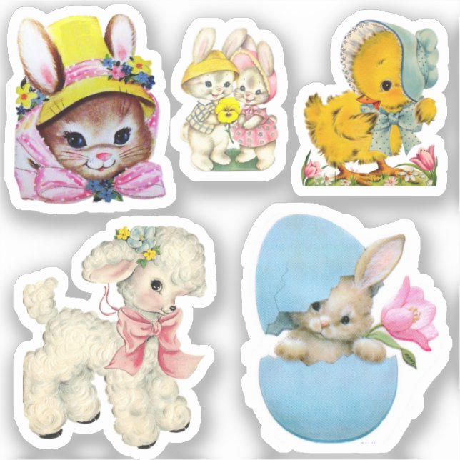5 Vintage Easter Pegatinas (Anverso)