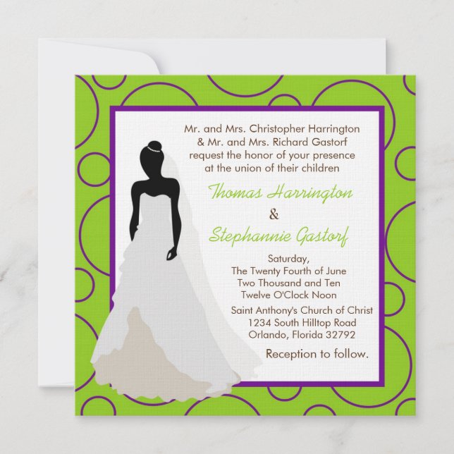 5 x 5 Invitación a la boda de Pok-a-Dot verde eléc (Anverso)