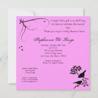 5 x 5 Invitación Baby Shower para pájaros rosados