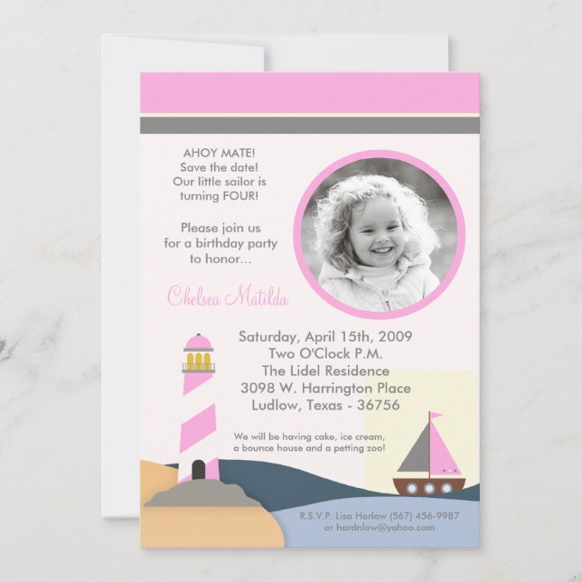 5 x 7 Ahoy Invitación a la fiesta de cumpleaños de (Anverso)