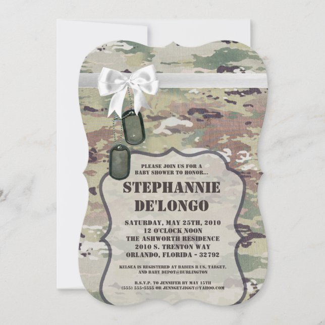 5 x 7 Baby Shower Invitación Ejército OCP Camo Uni (Anverso)