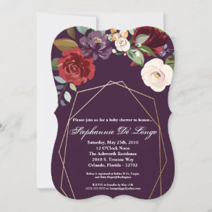 5 x 7 Baby Shower Invitación Plum Rosas Púrpura Or