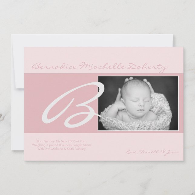 5 x 7 BabyGirl Anuncio inicial de foto de bebé (Anverso)