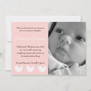 5 x 7 BabyGirl Rosa 3 Aves Foto Anuncio de nacimie