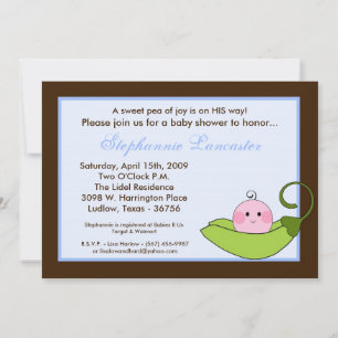5 x 7 Blue Sweet Pea in Pod Baby Shower Invitación