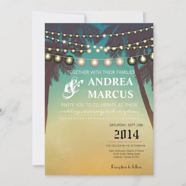 5 x 7 Boda Invitación Playa Estrecha de palmera de (Anverso)