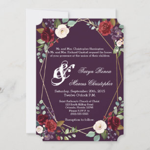 5 x 7 Boda Invitación Plum Rosas púrpura Geom de o